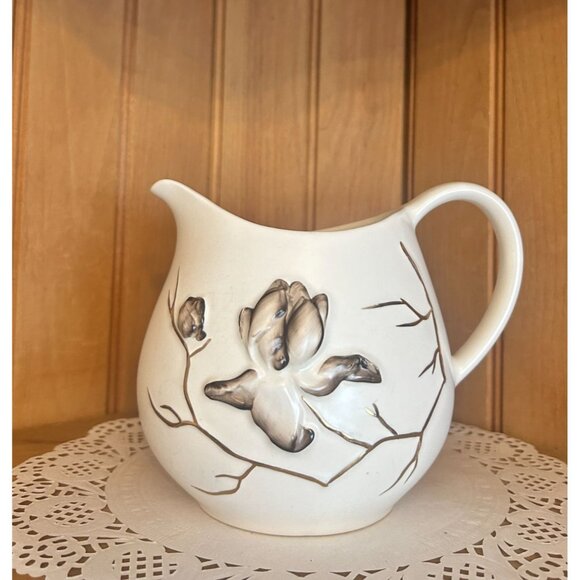 Vintage Carltonware Brown White Magnolia Blossom Creamer Pitcher Small Jug - Picture 1 of 7
